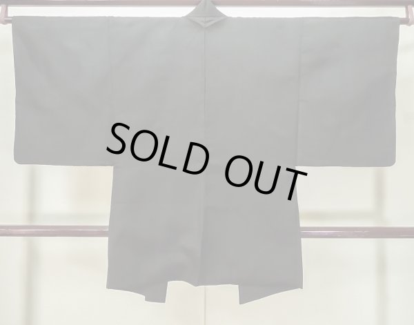 Photo2: L0616U Used Japanese men  Black HAORI short jacket / Silk.    (Grade B) (2)