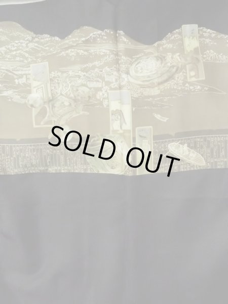 Photo4: L0616U Used Japanese men  Black HAORI short jacket / Silk.    (Grade B) (4)