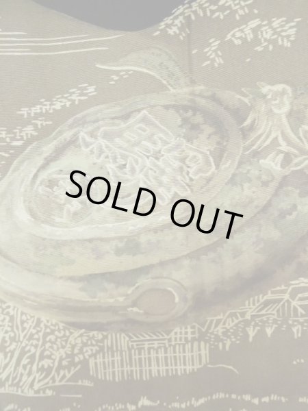 Photo9: L0616U Used Japanese men  Black HAORI short jacket / Silk.    (Grade B) (9)