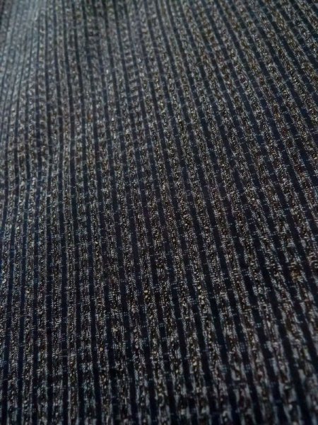 Photo7: L0630Y Used Japanese men  Black Men's Kimono / Silk. Stripes   (Grade D) (7)