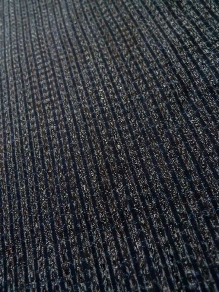 Photo8: L0630Y Used Japanese men  Black Men's Kimono / Silk. Stripes   (Grade D) (8)