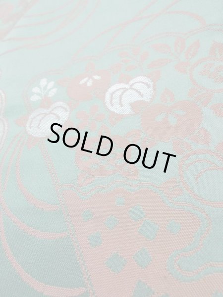 Photo9: L0706B Vintage Japanese Kimono Pale Bluish Teal NAGOYA OBI sash Peony Silk. (Grade C) (9)