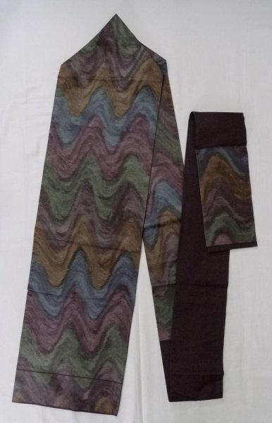 Photo1: L0706C Vintage Japanese Kimono Pale Dark Multi Color NAGOYA OBI sash Mountain Silk. (Grade A) (1)