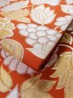 Photo11: L0706F Vintage Japanese Kimono   Vermilion NAGOYA OBI sash Flower Silk. (Grade C) (11)