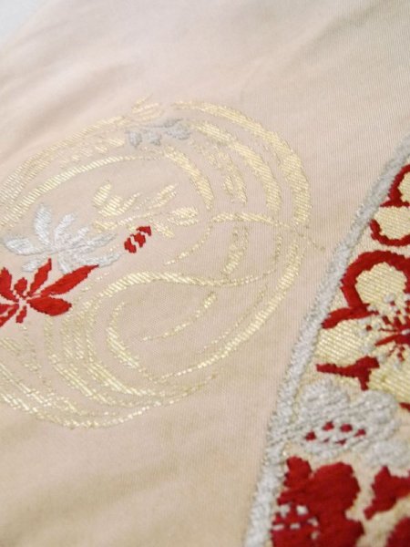 Photo11: L0706G Vintage Japanese Kimono Pale Light Pink NAGOYA OBI sash Flower circle Silk. (Grade D) (11)