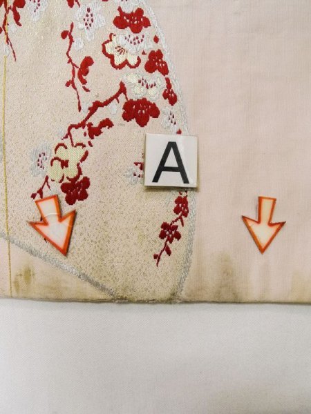 Photo13: L0706G Vintage Japanese Kimono Pale Light Pink NAGOYA OBI sash Flower circle Silk. (Grade D) (13)