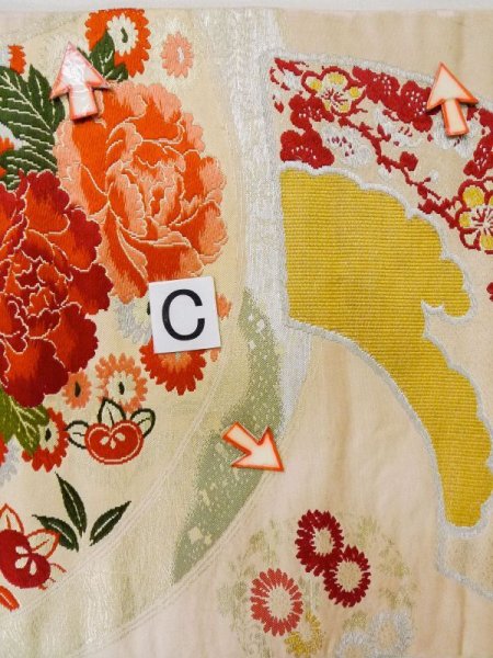 Photo15: L0706G Vintage Japanese Kimono Pale Light Pink NAGOYA OBI sash Flower circle Silk. (Grade D) (15)