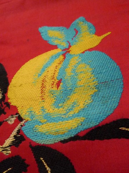 Photo10: L0706J Vintage Japanese Kimono   Red NAGOYA OBI sash  Silk. (Grade D) (10)