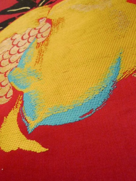 Photo11: L0706J Vintage Japanese Kimono   Red NAGOYA OBI sash  Silk. (Grade D) (11)