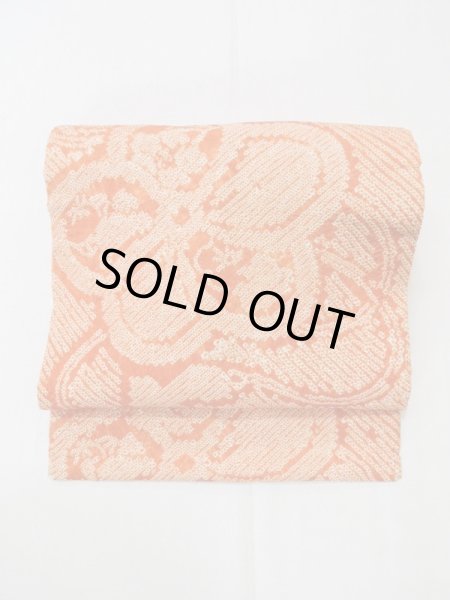 Photo2: L0706L Vintage Japanese Kimono   Orange NAGOYA OBI sash UME plum bloom Silk. (Grade B) (2)