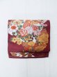 Photo2: L0706M Vintage Japanese Kimono  Dark Dark Red NAGOYA OBI sash Peony Silk. (Grade B) (2)