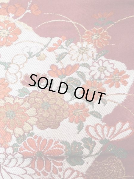 Photo8: L0706M Vintage Japanese Kimono  Dark Dark Red NAGOYA OBI sash Peony Silk. (Grade B) (8)