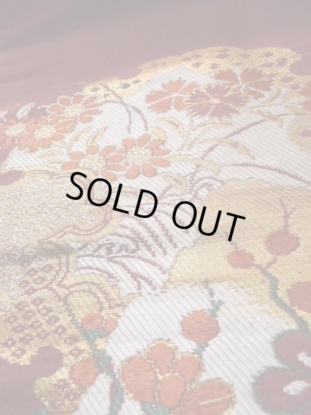 Photo10: L0706M Vintage Japanese Kimono  Dark Dark Red NAGOYA OBI sash Peony Silk. (Grade B) (10)