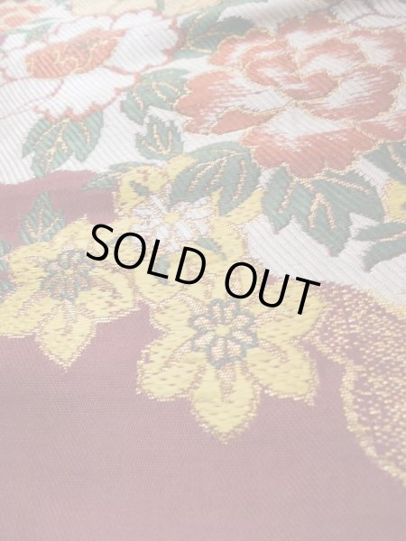 Photo11: L0706M Vintage Japanese Kimono  Dark Dark Red NAGOYA OBI sash Peony Silk. (Grade B) (11)