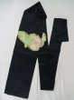 Photo1: L0706Q Vintage Japanese Kimono   Black NAGOYA OBI sash Chrysanthemum Silk. (Grade A) (1)