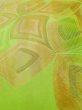 Photo9: L0707A Vintage Japanese Kimono   Yellowish Green NAGOYA OBI sash Abstract pattern Silk. (Grade A) (9)