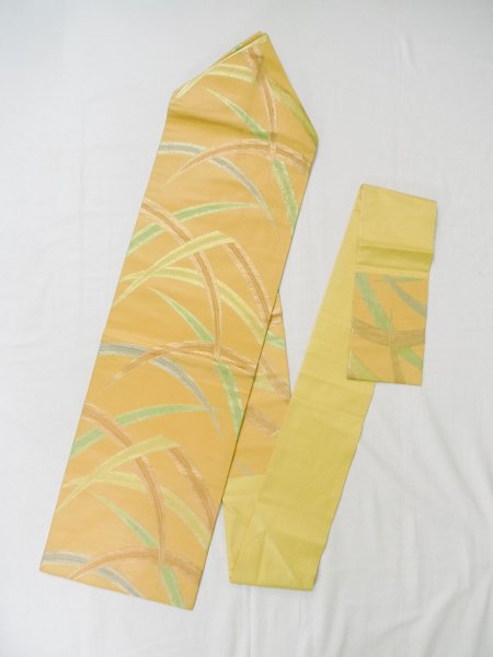 Photo1: L0707B Vintage Japanese Kimono  Pale Orange NAGOYA OBI sash Grass Silk. (Grade B) (1)