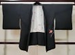 Photo1: L0713E Used Japanese women  Black HAORI short jacket / Silk.  Lining: Children pattern  (Grade A) (1)