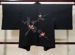 Photo2: L0713E Used Japanese women  Black HAORI short jacket / Silk.  Lining: Children pattern  (Grade A) (2)