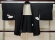 Photo1: L0713F Used Japanese women  Black HAORI short jacket / Silk. Mt. Fuji,   (Grade A) (1)