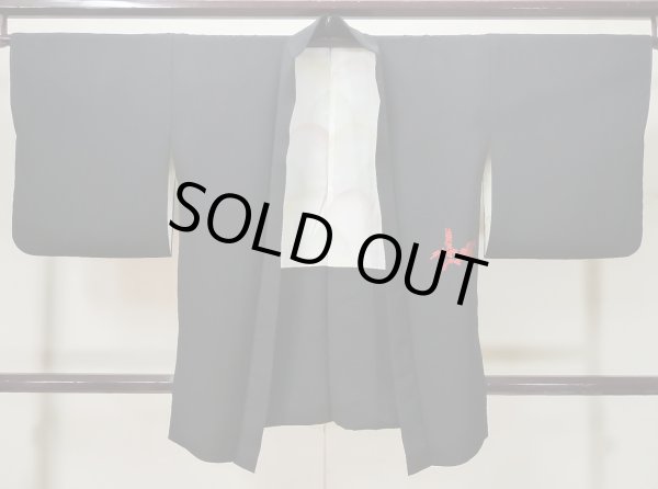 Photo1: L0713G Used Japanese women  Black HAORI short jacket / Synthetic. Bamboo leaf,   (Grade A) (1)