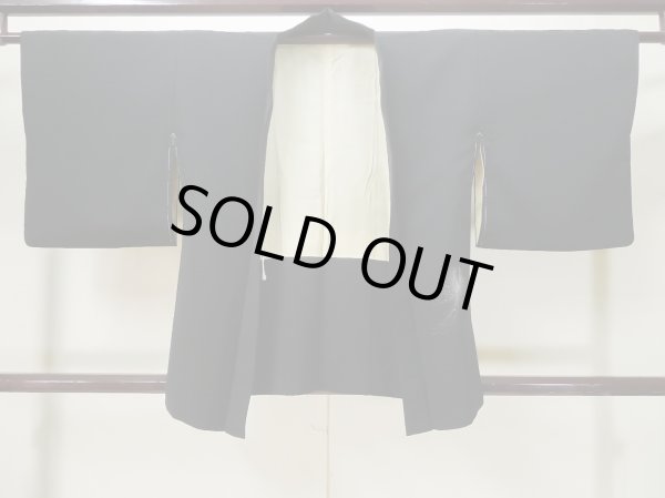 Photo1: Mint L0713N Used Japanese women  Black HAORI short jacket / Synthetic. Chrysanthemum   (Grade A) (1)