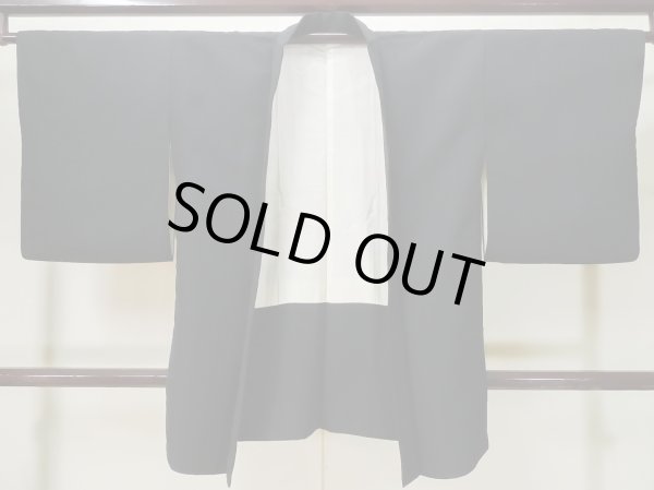 Photo1: L0713O Used Japanese women  Black HAORI short jacket / Synthetic. Flower   (Grade A) (1)