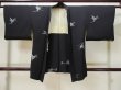 Photo1: L0713P Used Japanese women  Black HAORI short jacket / Silk. Leaf   (Grade B) (1)