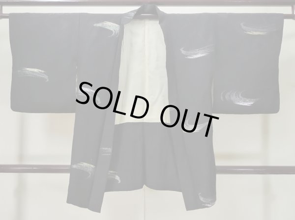 Photo1: L0713T Used Japanese women  Black HAORI short jacket / Synthetic. Stream,   (Grade A) (1)