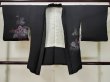 Photo1: L0713W Used Japanese women  Black HAORI short jacket / Silk. Flower,   (Grade B) (1)