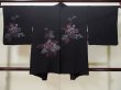 Photo2: L0713W Used Japanese women  Black HAORI short jacket / Silk. Flower,   (Grade B) (2)