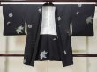 Photo1: L0713X Used Japanese women  Black HAORI short jacket / Synthetic. MOMIJI maple leaf,   (Grade A) (1)