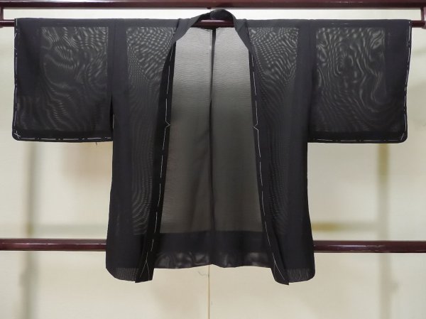 Photo1: Mint L0713Y Used Japanese women  Black HAORI short jacket / Synthetic.    (Grade A) (1)