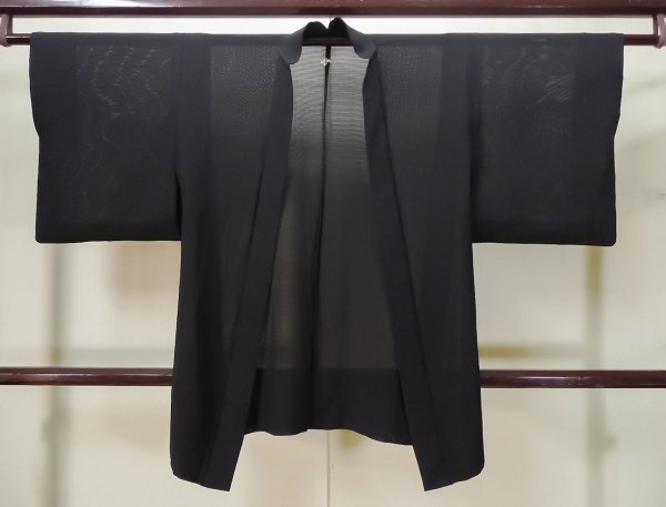Photo1: L0714C Used Japanese women  Black HAORI short jacket / Silk.    (Grade B) (1)