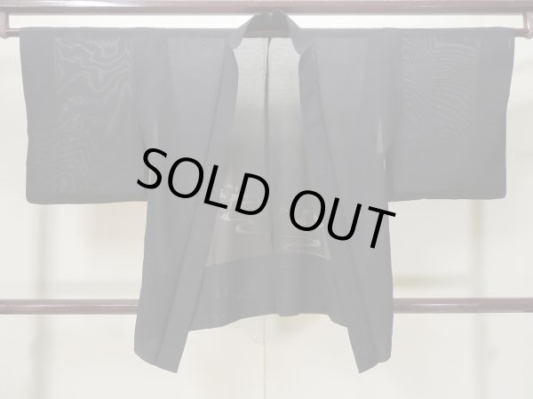 Photo1: L0720D Used Japanese women  Black HAORI short jacket / Silk. Leaf,   (Grade C) (1)