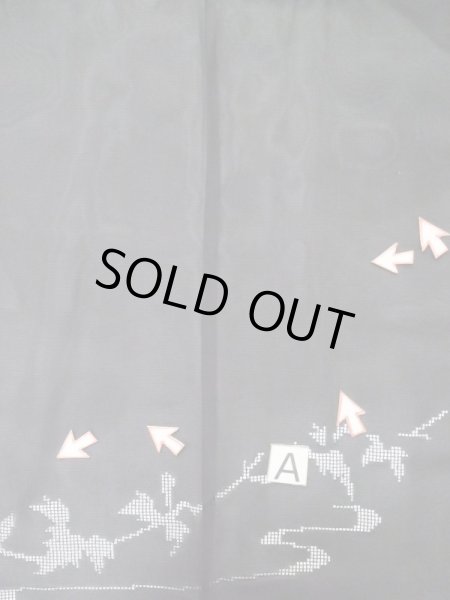 Photo13: L0720D Used Japanese women  Black HAORI short jacket / Silk. Leaf,   (Grade C) (13)