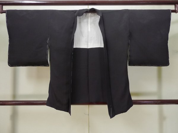 Photo1: L0720Q Used Japanese women  Black HAORI short jacket / Silk.    (Grade D) (1)