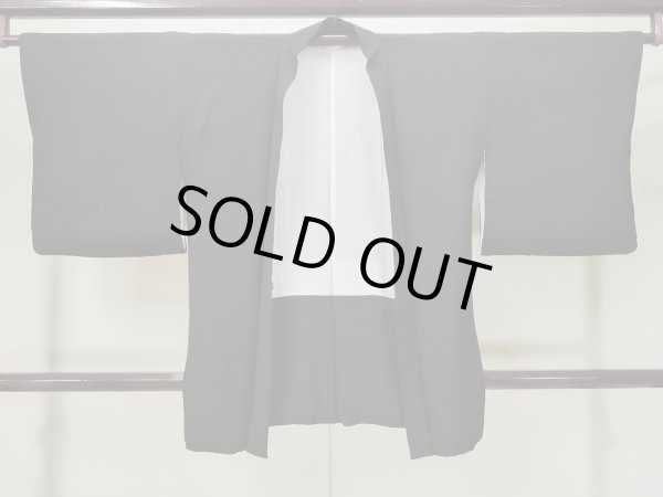 Photo1: L0720Y Used Japanese women  Black HAORI short jacket / Silk.    (Grade B) (1)