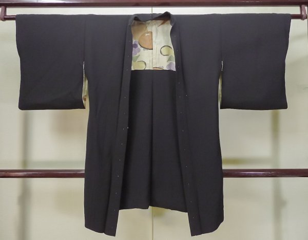 Photo1: L0721A Used Japanese women  Black HAORI short jacket / Silk.    (Grade B) (1)