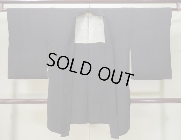 Photo1: L0721B Used Japanese women  Black HAORI short jacket / Silk.    (Grade D) (1)