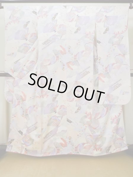 Photo3: L0727A Used Japanese womenPale Light Multi Color FURISODE long-sleeved / Silk. Flower,   (Grade B) (3)