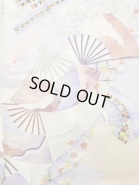 Photo1: L0727A Used Japanese womenPale Light Multi Color FURISODE long-sleeved / Silk. Flower,   (Grade B) (1)