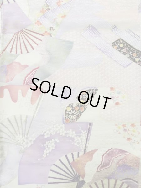 Photo6: L0727A Used Japanese womenPale Light Multi Color FURISODE long-sleeved / Silk. Flower,   (Grade B) (6)