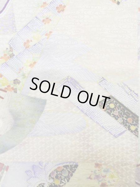 Photo11: L0727A Used Japanese womenPale Light Multi Color FURISODE long-sleeved / Silk. Flower,   (Grade B) (11)
