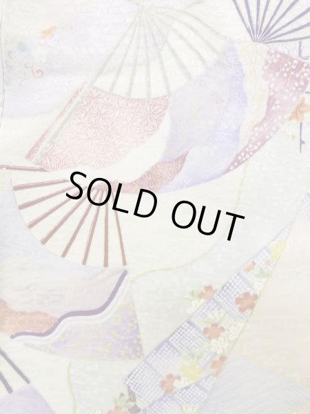 Photo12: L0727A Used Japanese womenPale Light Multi Color FURISODE long-sleeved / Silk. Flower,   (Grade B) (12)