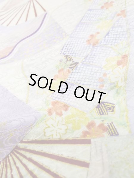 Photo13: L0727A Used Japanese womenPale Light Multi Color FURISODE long-sleeved / Silk. Flower,   (Grade B) (13)