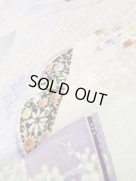 Photo15: L0727A Used Japanese womenPale Light Multi Color FURISODE long-sleeved / Silk. Flower,   (Grade B) (15)