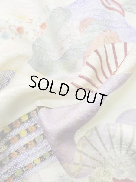 Photo19: L0727A Used Japanese womenPale Light Multi Color FURISODE long-sleeved / Silk. Flower,   (Grade B) (19)