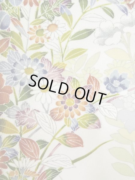 Photo8: L0727B Used Japanese women  Off White FURISODE long-sleeved / Silk. Flower,   (Grade A) (8)