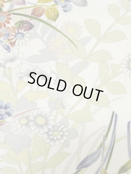 Photo9: L0727B Used Japanese women  Off White FURISODE long-sleeved / Silk. Flower,   (Grade A) (9)